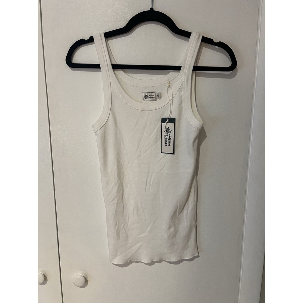 NWT Alpine Design Women's Ribbed Tank Top White Size Medium Raw Hem